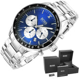 Hugo Boss Chronograph Blue Dial Silver Steel Strap Watch for Men - 1513630 Authentic Buy Shop Now