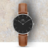 Daniel Wellington Petite Sterling Black Dial Brown Leather Strap Watch For Women - DW00100178 Authentic Buy Shop Now