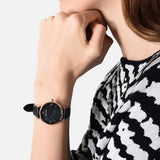 Emporio Armani Gianni T Bar Black Mother of Pearl Dial Black Leather Strap Watch For Women - AR11060 Authentic Buy Shop Now