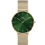 Daniel Wellington Petite Emerald Green Dial Gold Mesh Strap Watch For Women - DW00100481 Authentic Buy Shop Now