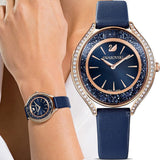 Swarovski Crystalline Aura Blue Dial Blue Leather Strap Watch for Women - 5519447 Authentic Buy Shop Now