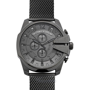 Diesel Mega Chief Chronograph Black Dial Black Mesh Strap Watch For Men - DZ4527 Authentic Buy Shop Now