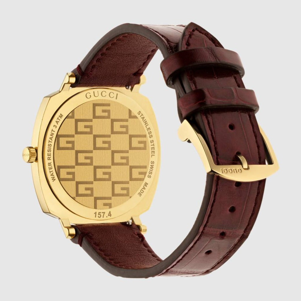Gucci Grip Quartz Gold Dial Maroon Leather Strap Watch For Women - YA157413 Authentic Buy Shop Now