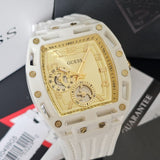 Guess Phoenix Analog Gold Dial White Silicone Strap Watch For Men - GW0499G5 Authentic Buy Shop Now