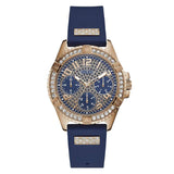 Guess Frontier DIamonds Gold Dial Blue Rubber Strap Watch For Women - W1160L3 Authentic Buy Shop Now