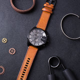 Diesel Mega Chief Chronograph Grey Dial Brown Leather Strap Watch For Men - DZ4463 Authentic Buy Shop Now