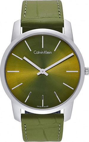 Calvin Klein City Green Dial Green Leather Strap Watch for Men - K2G211WL Authentic Buy Shop Now