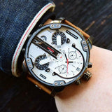 Diesel Mr. Daddy 2.0 Chronograph Silver Dial Brown Leather Strap Watch For Men - DZ7394 Authentic Buy Shop Now