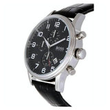 Hugo Boss Aeroliner Chronograph Black Dial Black Leather Strap Watch For Men - 1512448 Authentic Buy Shop Now