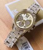 Michael Kors Mini Bradshaw Crystals Gold Dial Gold Steel Strap Watch For Women - MK6494 Authentic Buy Shop Now