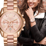 Michael Kors Bradshaw Chronograph Pink Dial Two Tone Steel Strap Watch For Women - MK6830 Authentic Buy Shop Now
