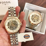 Fossil Townsman Automatic Skeleton White Dial Two Tone Steel Strap Watch for Men - ME3075 Authentic Buy Shop Now
