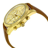 Michael Kors Lexington Chronograph Gold Dial Brown Leather Strap Watch For Men - MK8447 Authentic Buy Shop Now