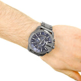 Diesel Mega Chief Chronograph Blue Dial Black Steel Strap Watch For Men - DZ4329 Authentic Buy Shop Now