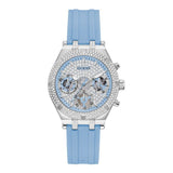 Guess Confetti Crystal Silver Dial Blue Rubber Strap Watch For Women - W1098L3 Authentic Buy Shop Now