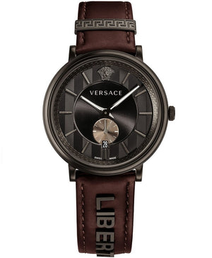Versace V-Circle Manifesto Black Dial Maroon Leather Strap Watch for Men - VBQ040017 Authentic Buy Shop Now