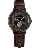 Versace V-Circle Manifesto Black Dial Maroon Leather Strap Watch for Men - VBQ040017 Authentic Buy Shop Now