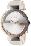 Gucci Interlocking 18K Gold Silver Dial White Leather Strap Watch For Women - YA133303 Authentic Buy Shop Now