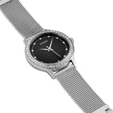 Guess Chelsea Crystals Black Dial Silver Mesh Bracelet Watch For Women - W0647L5 Authentic Buy Shop Now