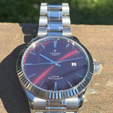 Tudor Style Automatic Burgundy Red Dial Silver Steel Strap Watch for Men - M12710-0015 Authentic Buy Shop Now