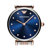 Emporio Armani Gianni T Bar Crystal Blue Dial Two Tone Steel Strap Watch For Women - AR11092 Authentic Buy Shop Now