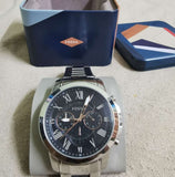 Fossil Grant Chronograph Black Dial Silver Steel Strap Watch for Men - FS4994 Authentic Buy Shop Now