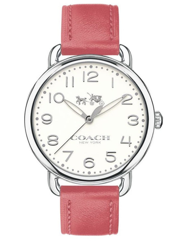 Coach Delancey White Dial Pink Leather Strap Watch for Women - 14502717 Authentic Buy Shop Now