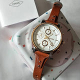 Fossil Boyfriend Chronograph White Dial Brown Leather Strap Watch for Women - ES3837 Authentic Buy Shop Now