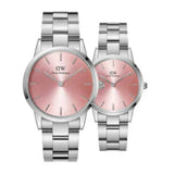 Daniel Wellington Iconic Pink Dial Silver Steel Strap Watch For Women - DW00100329 Authentic Buy Shop Now