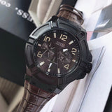 Guess Rigor Analog Quartz Black Dial Brown Leather Strap Watch For Men - W0040G2 Authentic Buy Shop Now