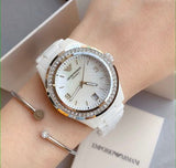 Emporio Armani Ceramica White Mother of Pearl Dial Stainless Steel Strap Watch For Women - AR1426 Authentic Buy Shop Now