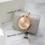 Michael Kors Jayne Three Hand Rose Gold Dial Pink Leather Strap Watch For Women - MK7130 Authentic Buy Shop Now