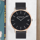 Coach Charles Black Ion Dial Black Mesh Bracelet Watch for Men - 14602470 Authentic Buy Shop Now