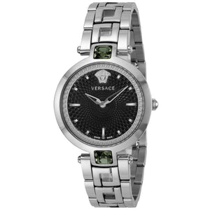 Versace Crystal Gleam Guilloche Black Dial Silver Steel Strap Watch for Women - VAN030016 Authentic Buy Shop Now