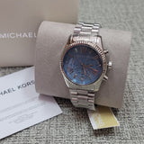 Michael Kors Lexington Chronograph Blue Dial Silver Steel Strap Watch For Women - MK7215 Authentic Buy Shop Now