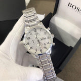 Hugo Boss Aeroliner Chronograph White Dial Silver Steel Strap Watch for Men - 1513182 Authentic Buy Shop Now