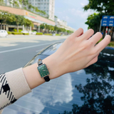 Daniel Wellington Quadro Pressed Melrose Emerald Green Dial Black Leather Strap Watch For Women - DW00100446 Authentic Buy Shop Now