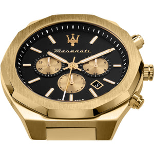 Maserati Stile 45mm Chronograph Black Dial Gold Steel Strap Watch For Men - R8873642001 Authentic Buy Shop Now
