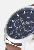 Tommy Hilfiger Evan Chronograph Blue Dial Brown Leather Strap Watch for Men - 1710393 Authentic Buy Shop Now