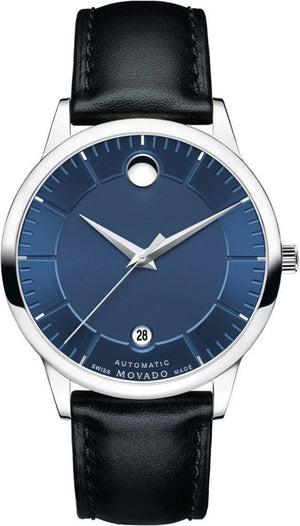 Movado 1881 Automatic Blue Dial Black Leather Strap Watch For Men - 606874 Authentic Buy Shop Now