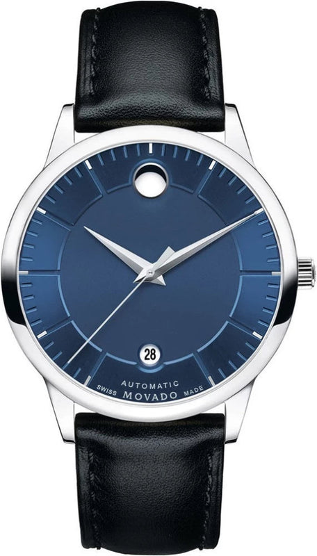 Movado 1881 Automatic Blue Dial Black Leather Strap Watch For Men - 606874 Authentic Buy Shop Now