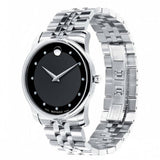 Movado Museum Diamonds Black Dial Silver Steel Strap Watch For Men - 606878 Authentic Buy Shop Now