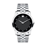 Movado Museum Diamonds Black Dial Silver Steel Strap Watch For Men - 606878 Authentic Buy Shop Now