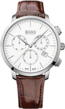 Hugo Boss Slim Chronograph White Dial Brown Leather Strap Watch For Men - 1513263 Authentic Buy Shop Now