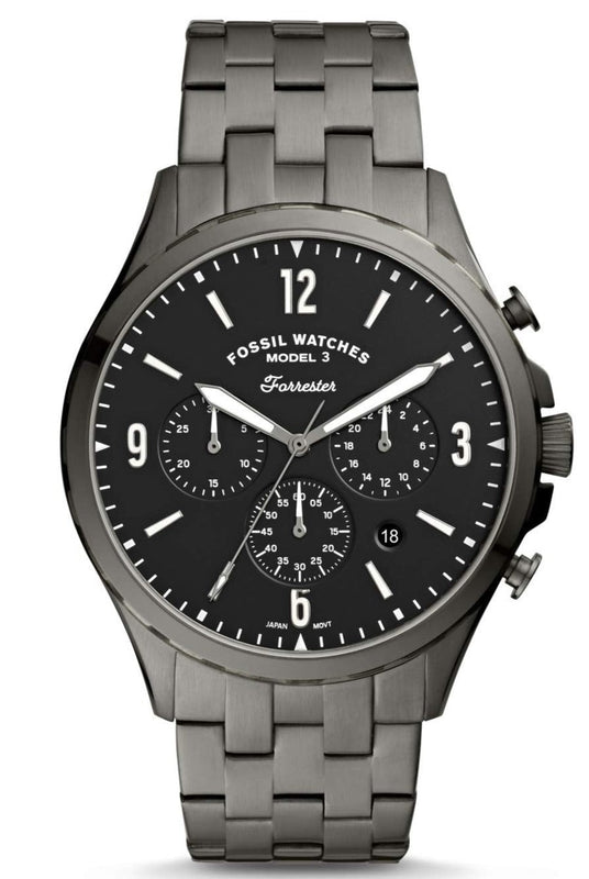 Fossil Forrester Chronograph Black Dial Grey Steel Strap Watch for Men - FS5606 Authentic Buy Shop Now