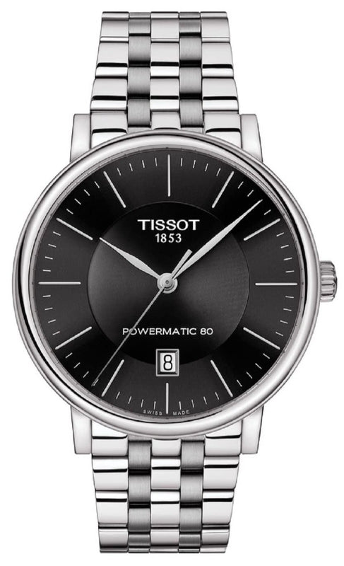 Tissot T Classic Carson Premium Powermatic 80 Black Dial Silver Steel Strap Watch For Men - T122.407.11.051.00 Authentic Buy Shop Now