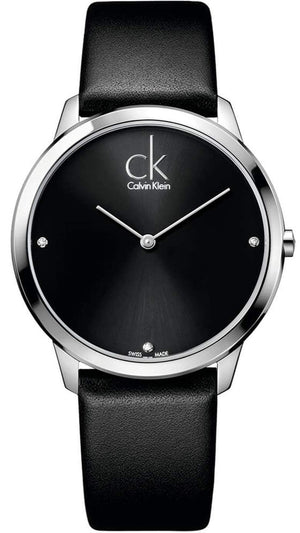 Calvin Klein Minimal Diamonds Black Dial Black Leather Strap Watch for Men - K3M211CS Authentic Buy Shop Now