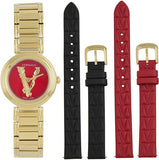 Versace Virtus Mini Quartz Red Dial Gold Steel Strap Watch For Women - VET300321 Authentic Buy Shop Now
