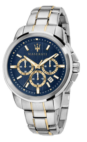 Maserati Successo 44mm Chronograph Quartz Blue Dial Silver Steel Strap Watch For Men - R8873621016 Authentic Buy Shop Now