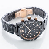 Emporio Armani Mario Ceramic Chronograph Black Dial Black Steel Strap Watch For Men - AR70002 Authentic Buy Shop Now
